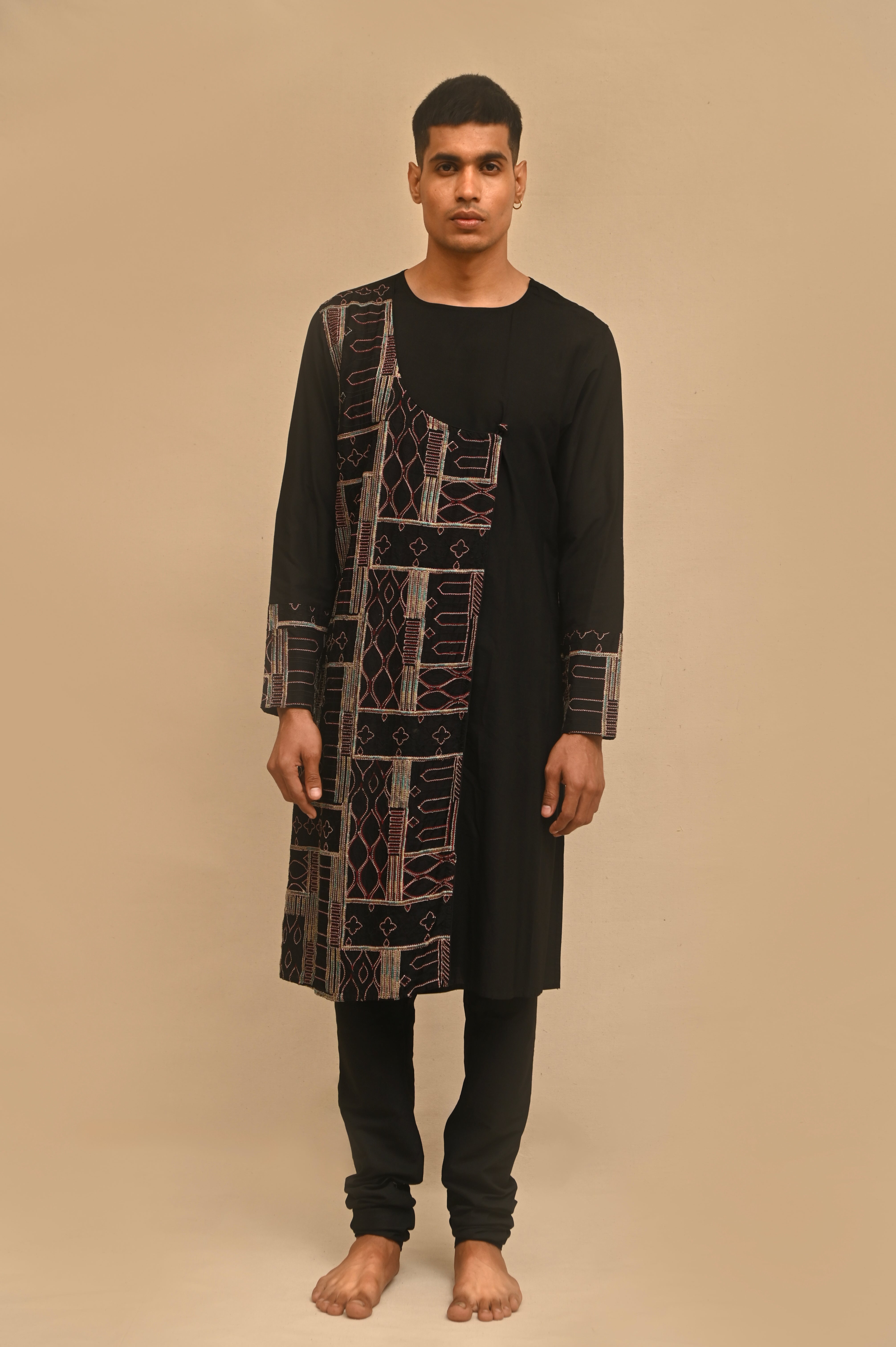 Cotton Silk Punjabi with Kantha Stitch