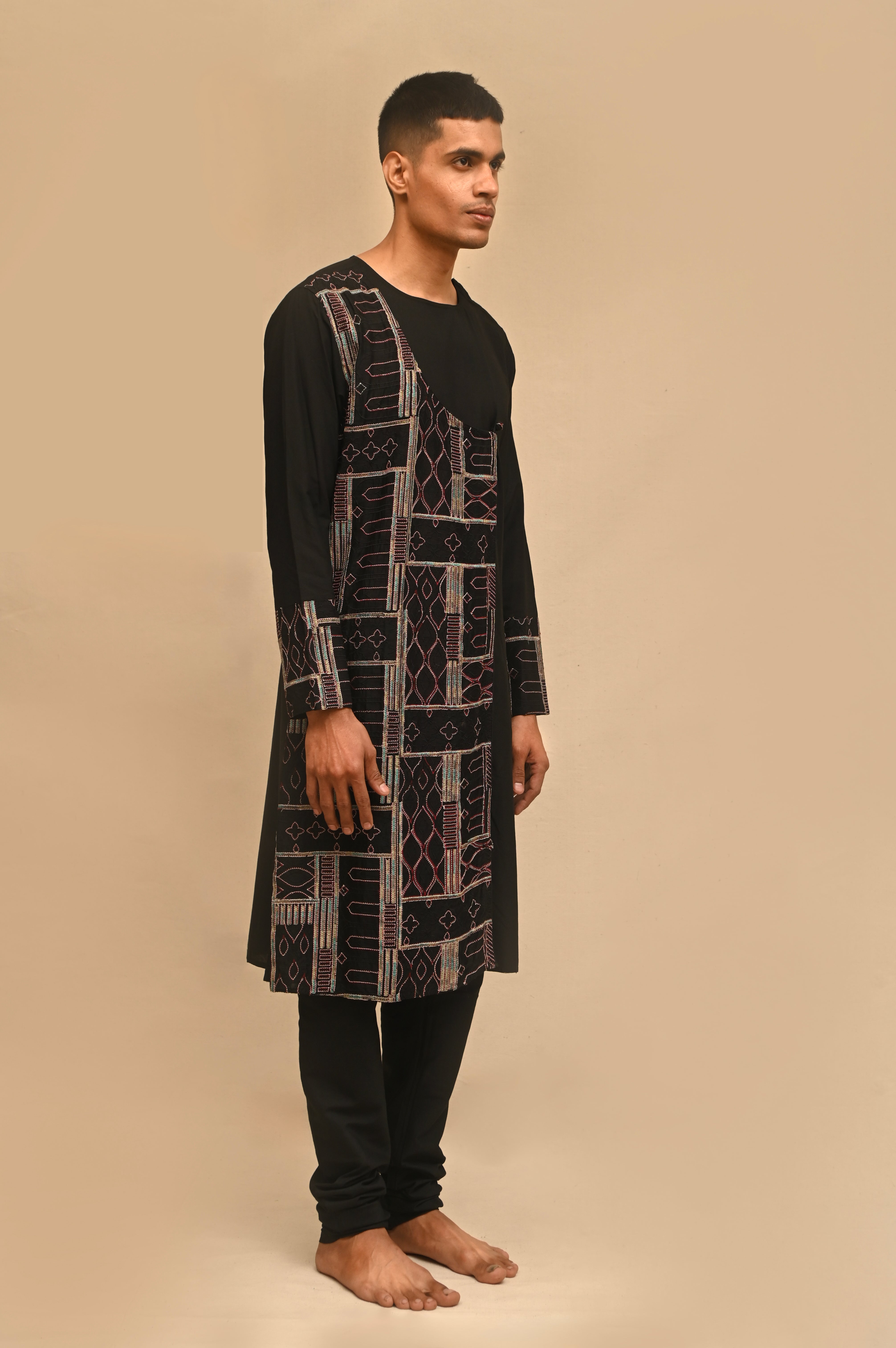 Cotton Silk Punjabi with Kantha Stitch